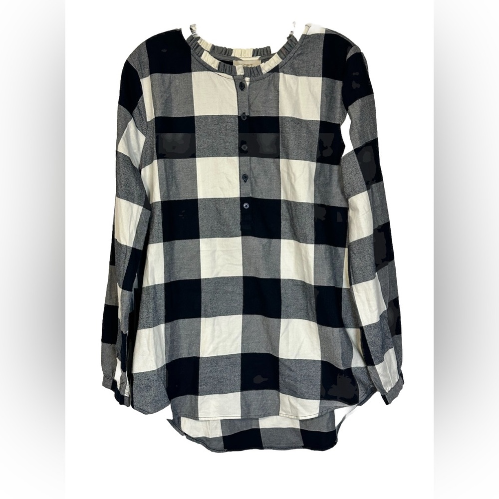 LOFT‎ Buffalo Check Plaid Pullover Shirt Blue White Flannel 1/4 Button Up New M